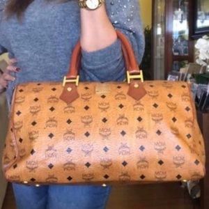 ❤️ MCM Visetos Boston 40 Bag Cognac
